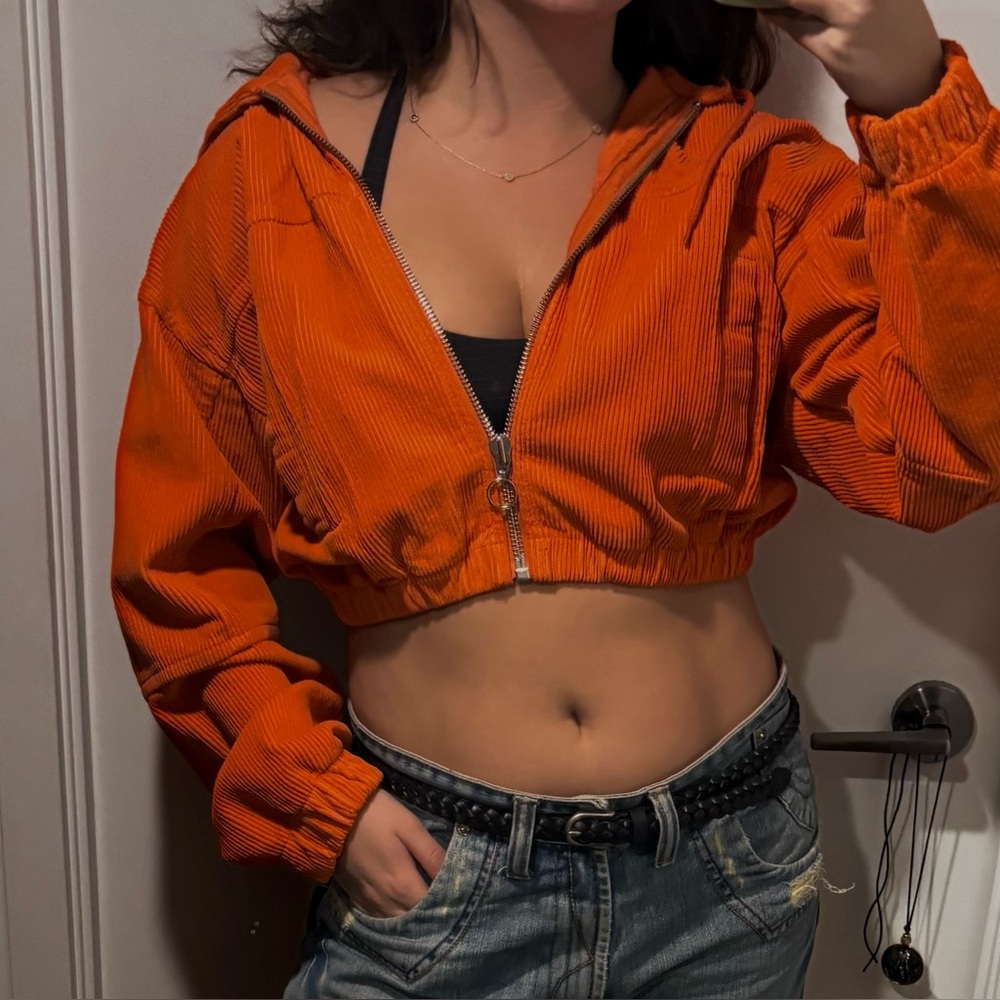 BDG - Orange Cropped Zip-Up Jacket